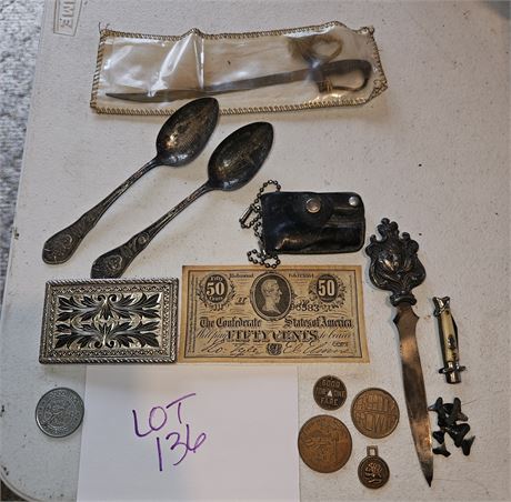 Mixed Vintage Lot- Letter Openers, Sharks Teeth, Belt Buckle & More