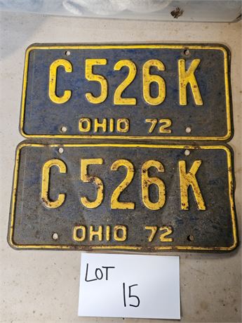 Vintage Ohio 1972 License Plates
