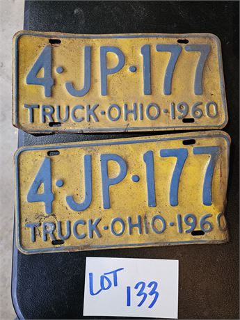 Vintage 1960 Ohio Truck License Plate Set