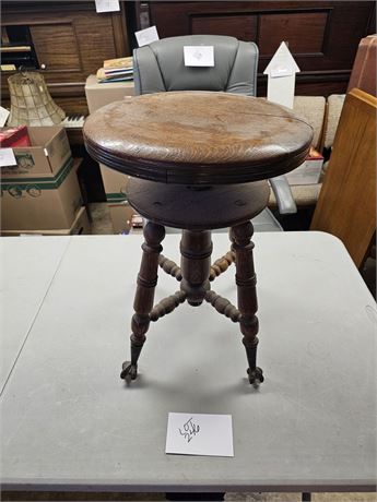 Antique Wood Piano Stool with Claw Feet
