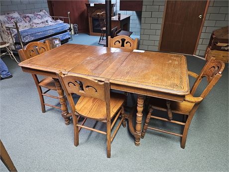 Antique Wood Table & Chairs - Original Stencil Trim