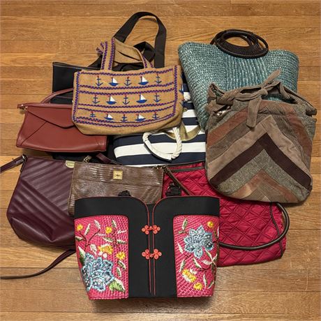 Large Purse Lot - Vintage, Straw Woven, Leather and More