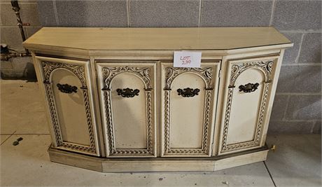 French Provincial Side Bar With Ornate Carved Doors & Brass Hardware