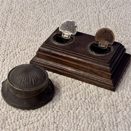 Antique Wood Inkwell and Doorbell