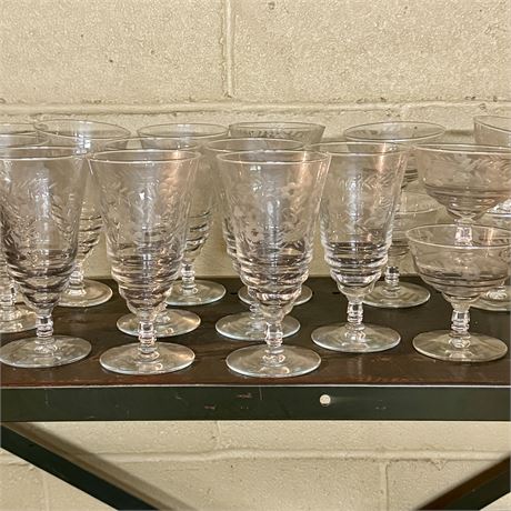 1940's Libbey Rock Sharpe Stemmed Glassware - 20 Piece Set