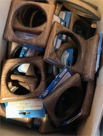 Vintage Solid Oak Bathroom Towel Holders ,Clear Donner Lucite Towel Rings & More