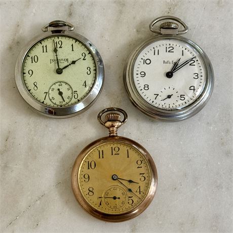 Ingraham, Westclox and Unmarked Pocket Watches (Lot of 3)