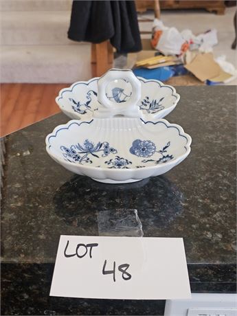 Blue Danube Blue & White Handle Relish Dish