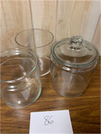 Round Clear Glass Apothecary Canister Storage Jars - One With Lid