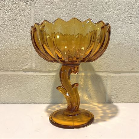 Vintage Indiana Glass Lotus Bloom Amber Compote