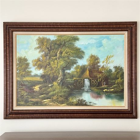 Artist Signed (T Hunt) Mill Scene Painting - 44 x 32"