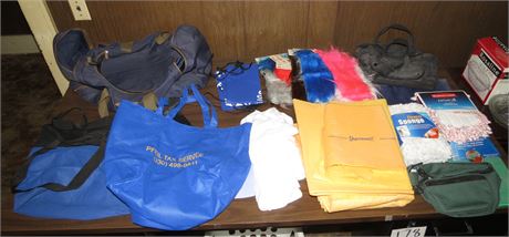 Mixed Lot: Bags, Cloth, Dusters, Craft Fur, Etc
