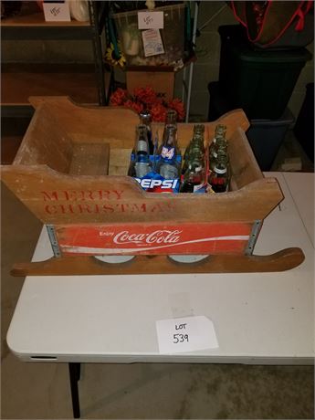 Vintage Coca-Cola Crate Sleigh With Vintage Soda Bottles