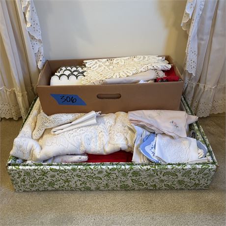 Nice Vintage Linens Lot–Lace Tablecloths, Doilies, Embroidered Napkins, Etc.