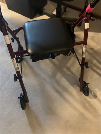 Invacare Folding Medical Walker, Bed Rail, Red Rollator Walker W/Padded Seat