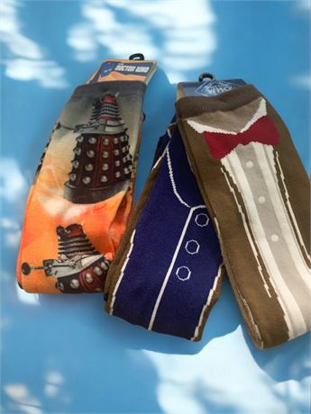 Doctor Who TV Show Themed Adult Novelty Socks - 3 Pairs - New