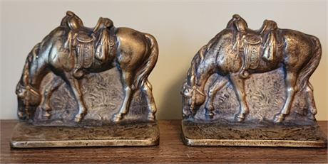 Solid Brass Grazing Horse Bookends