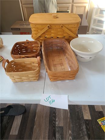 Mixed Longaberger Basket Lot:Picnic/Bread & More