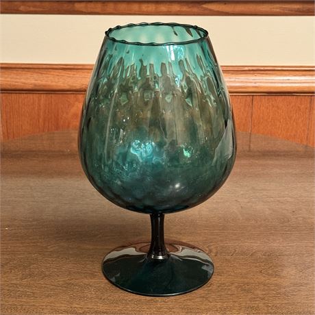 Large MCM Empoli Italy Optic Turquoise Art Glass Vase/Candle Holder -12"T x 7"