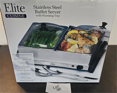 Elite Cuisine Stainless Steel Buffet Server With Warming Tray New In Box