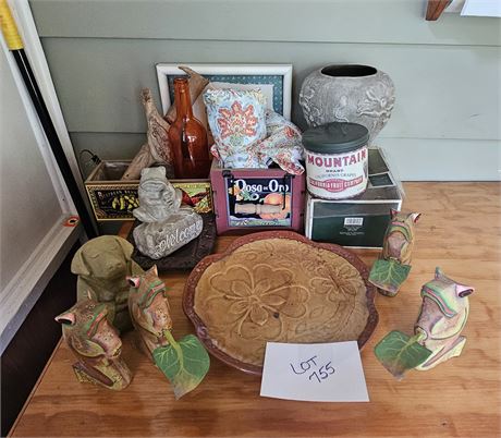 Home Decor Lot Tins, Linen, Vase, Statues & More