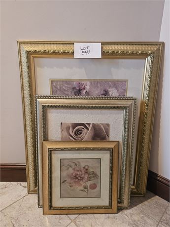 Mixed Art Print Lot - Still Life Floral Prints with Brushed Gold Frames