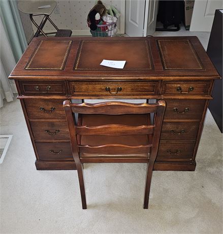 Wood Leather Top Office Desk & Chair