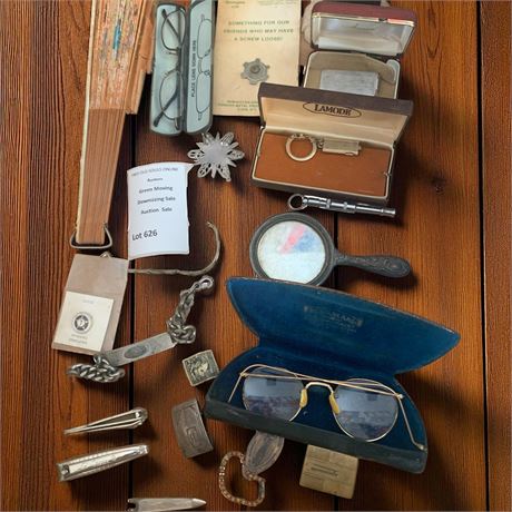 Vintage Eyeglass Spectacles In Case, Magnifying Glass, Handheld Fan & More