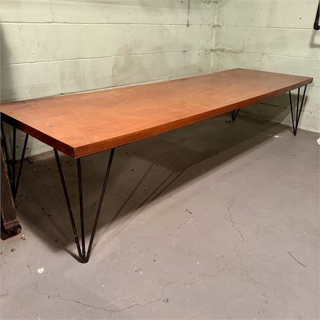 Mid Century Modern Wood Top Long Rectangular Coffee Table 78 x 24 x 17.5"T