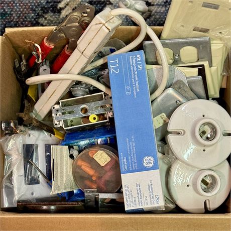 Box of Assorted Electrical Hardware and Supplies