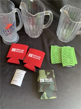 Plastic Pitcher & Beer Can Koozie Lot