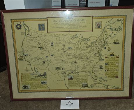 Rare Original 1926 Pictoria Map Of America's Drawing by Paul Paine Framed