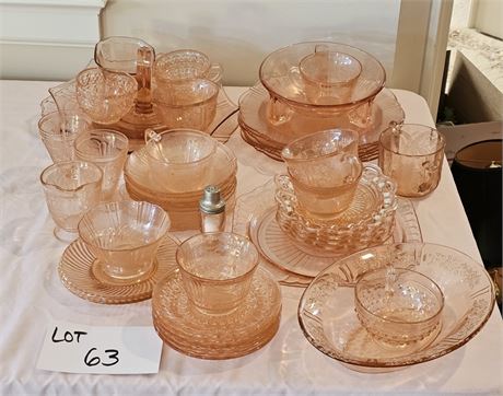 Pink Depression Glass Lot- Federal Glass Cabbage Rose, Hazel Atlas