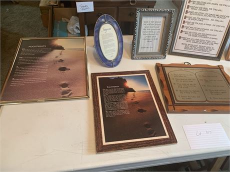 Various Framed Religious Photos And Bible Verses Footprints 10 Commandments