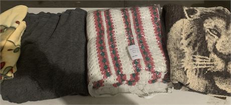 Assorted Vintage Throw Blanket & Handmade Crocheted Afghan Lot