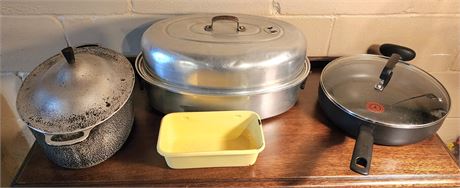 T-Fal Skillet, Roaster Pan, Enamelware Loaf Pan, etc