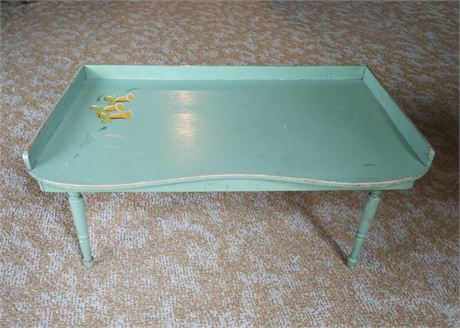 Vintage Green Wooden Yellow Bells Folding Breakfast, Bed or Couch Tray-Tilt Desk