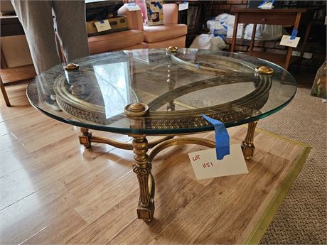 Vintage Brush Gold & Glass Top Coffee Table