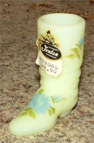 Fenton Custard Satin Hand Painted Signed Boot