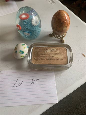 Glass Egg Paperweight Ceramic & Polished Egg Glass Garfield Monument Paperweight