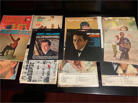 Paul Anka, The Ventures, Annette Funicello, Andy Williams Record Album Lot