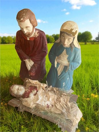 1940s Vintage Holy Family/Nativity Blow Mold Set - Mary, Joseph & Baby Jesus