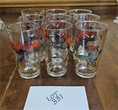 VINTAGE PHEASANT DRINKING GLASSES SET OF 9