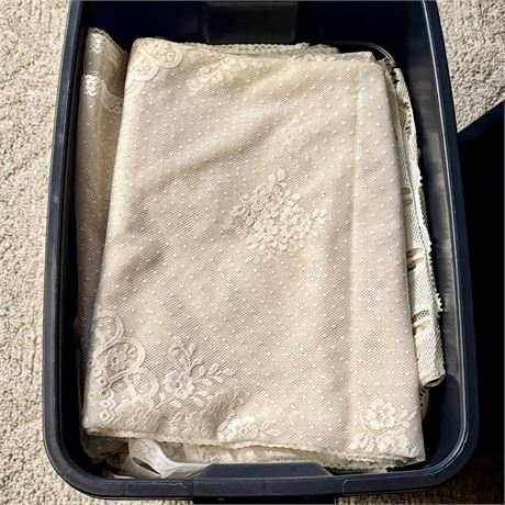 Tote Filled w/ Vintage Lace Curtain Panels and Valances