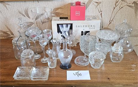 Mixed Crystal & Glass Mikasa, Salzburg Gold, Avon-Candle Holders, Canisters, Vas