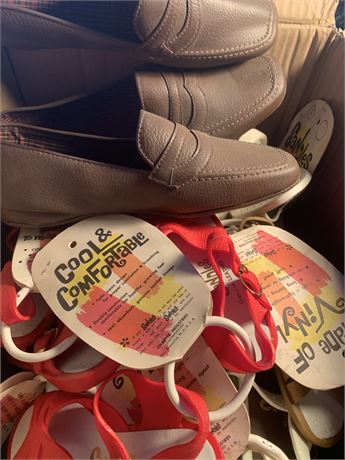 Vintage Kids Sannles Beach Sandals & Adult Sized Brown Penny Loafers Lot