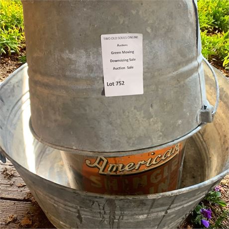 Vintage American Shingle Stain Can, Galvanized Tub/Bucket & More