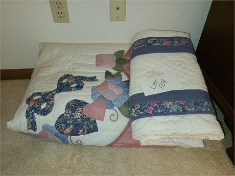 Queen Size Bed Quilt - Hearts & Bows Pastel Colors