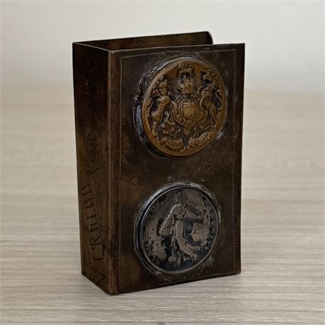 WWI Trench Art Matchbook Cover, Etched on Back - U.S. Soldier in France