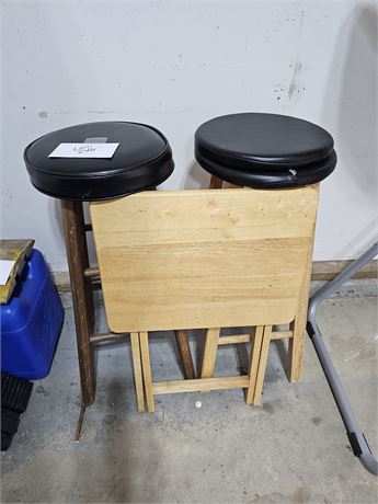 (2) Bar Stools & Standard Size Wood TV Tray